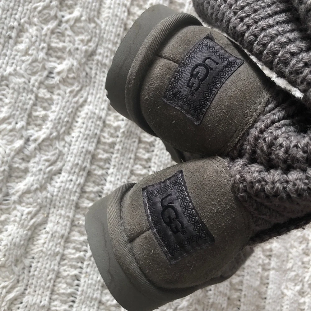 UGG Kids Knit Button Mid-Calf Boots in Gray